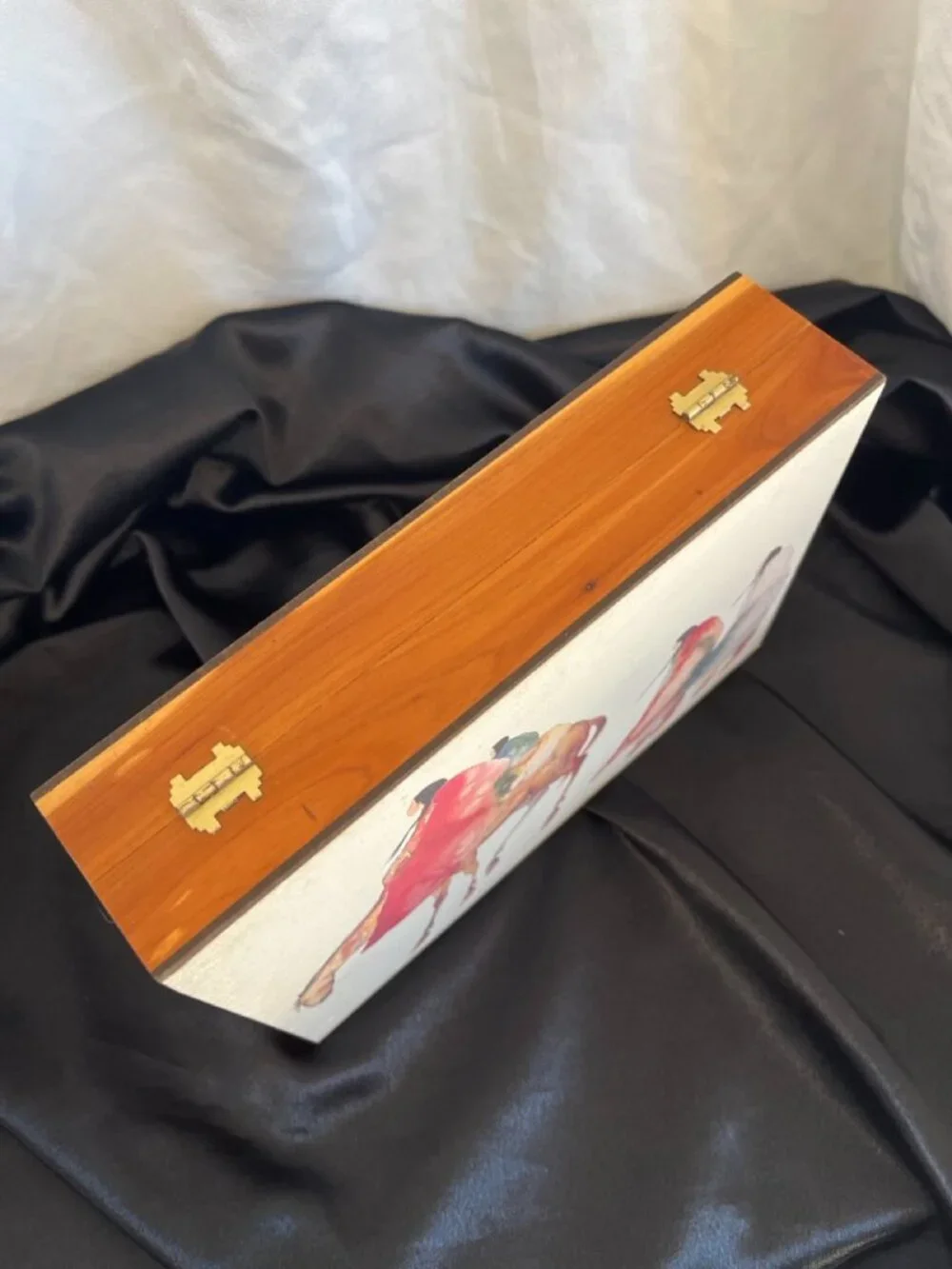 Carol Grigg Vintage Native American Art Wooden Keepsake Box Velvet Southwestern